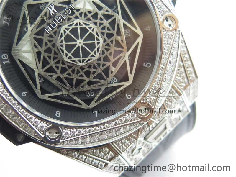 Big Bang Unico Sang Bleu Titanium Diamonds HBF Skeleton Dial on Black Gummy Strap HUB1213