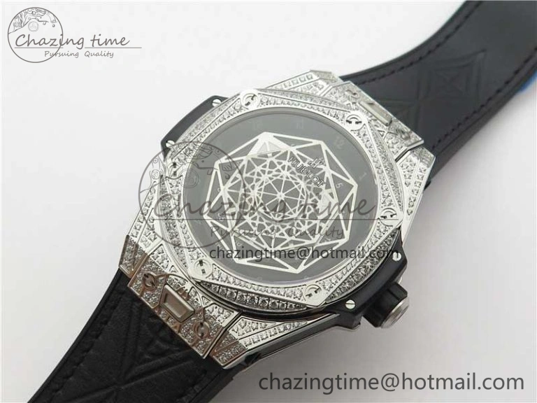 Big Bang Unico Sang Bleu Titanium Diamonds HBF Skeleton Dial on Black Gummy Strap HUB1213