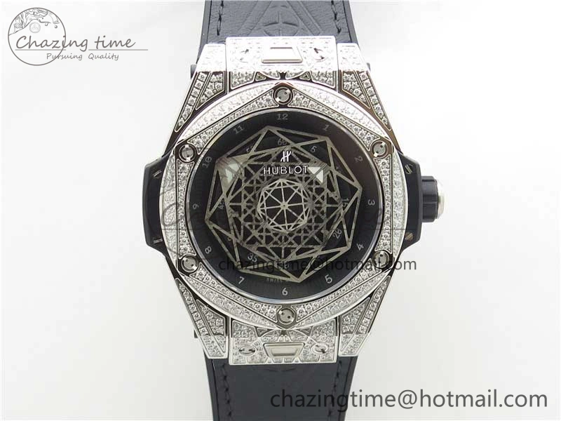 Big Bang Unico Sang Bleu Titanium Diamonds HBF Skeleton Dial on Black Gummy Strap HUB1213