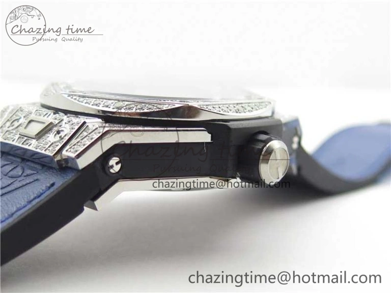 Big Bang Unico Sang Bleu Titanium Diamonds HBF Skeleton Dial on Blue Gummy Strap HUB1213