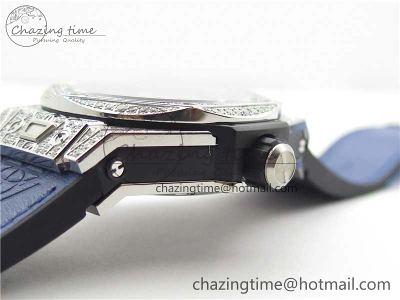 Big Bang Unico Sang Bleu Titanium Diamonds HBF Skeleton Dial on Blue Gummy Strap HUB1213