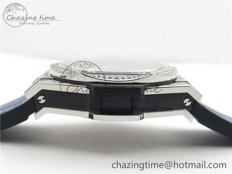 Big Bang Unico Sang Bleu Titanium Diamonds HBF Skeleton Dial on Blue Gummy Strap HUB1213