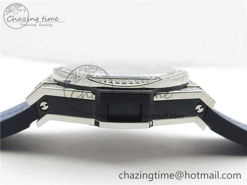 Big Bang Unico Sang Bleu Titanium Diamonds HBF Skeleton Dial on Blue Gummy Strap HUB1213