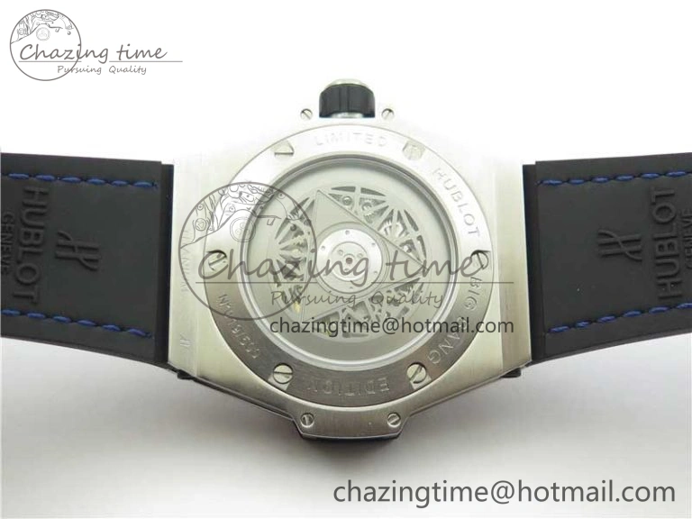 Big Bang Unico Sang Bleu Titanium Diamonds HBF Skeleton Dial on Blue Gummy Strap HUB1213