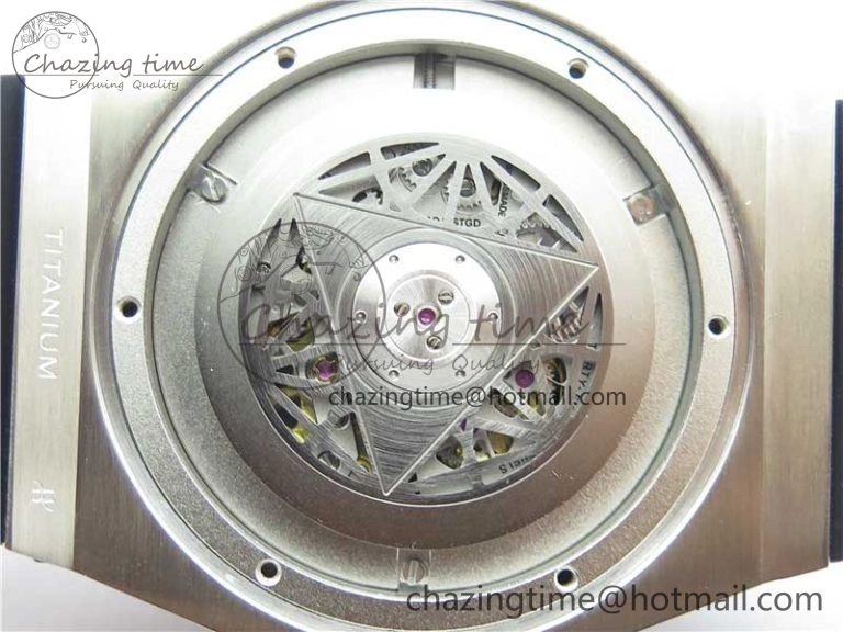 Big Bang Unico Sang Bleu Titanium Diamonds HBF Skeleton Dial on Blue Gummy Strap HUB1213