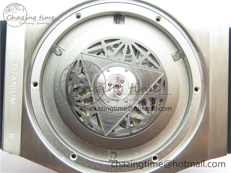Big Bang Unico Sang Bleu Titanium Diamonds HBF Skeleton Dial on Blue Gummy Strap HUB1213