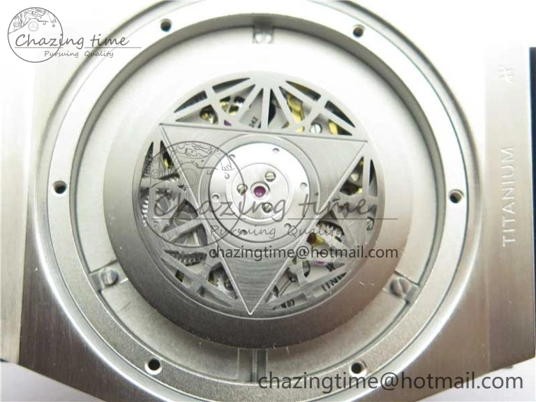 Big Bang Unico Sang Bleu Titanium Diamonds HBF Skeleton Dial on Blue Gummy Strap HUB1213