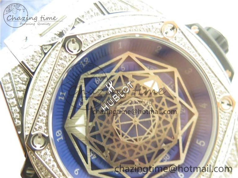 Big Bang Unico Sang Bleu Titanium Diamonds HBF Skeleton Dial on Blue Gummy Strap HUB1213