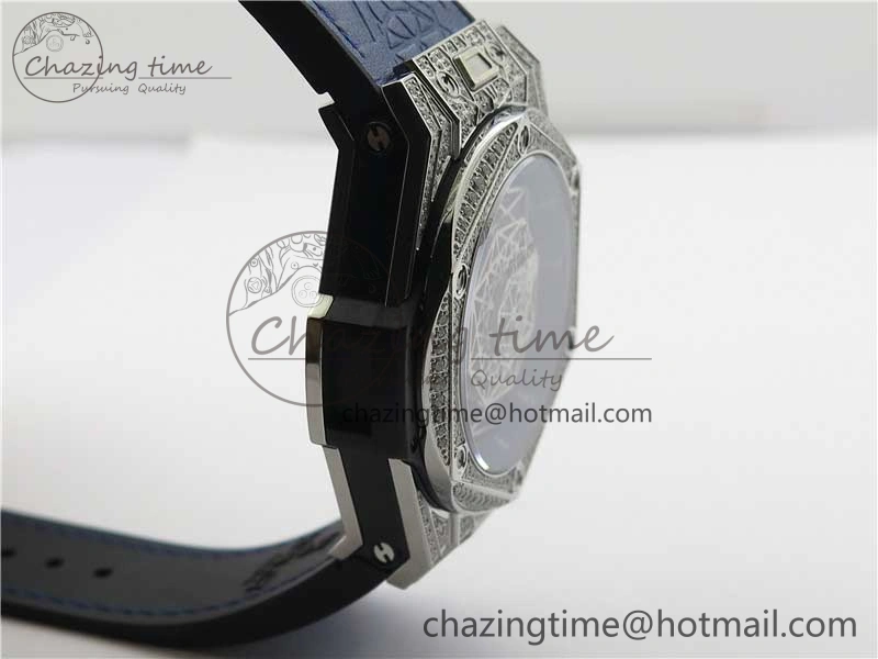 Big Bang Unico Sang Bleu Titanium Diamonds HBF Skeleton Dial on Blue Gummy Strap HUB1213
