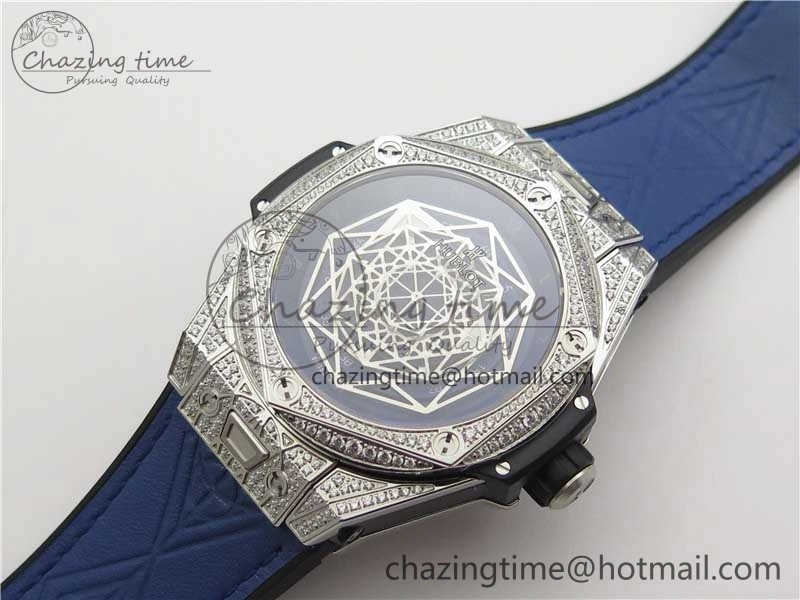Big Bang Unico Sang Bleu Titanium Diamonds HBF Skeleton Dial on Blue Gummy Strap HUB1213