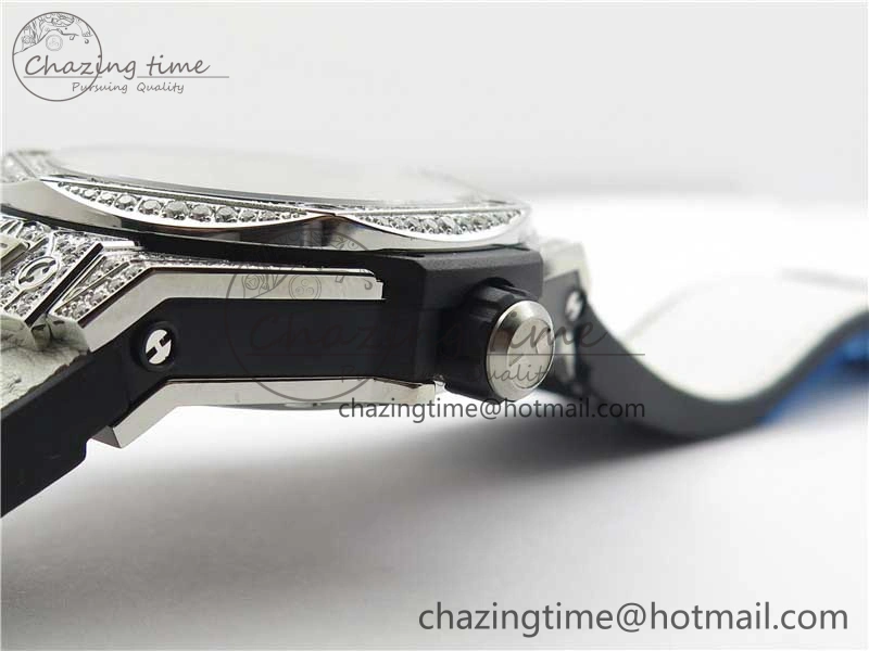 Big Bang Unico Sang Bleu Titanium Diamonds HBF Skeleton Dial on White Gummy Strap HUB1213