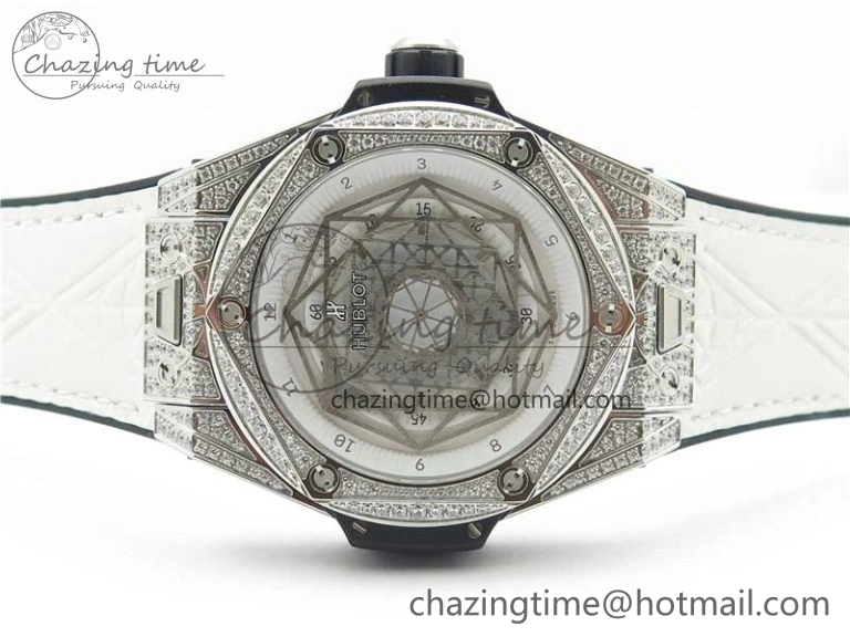 Big Bang Unico Sang Bleu Titanium Diamonds HBF Skeleton Dial on White Gummy Strap HUB1213