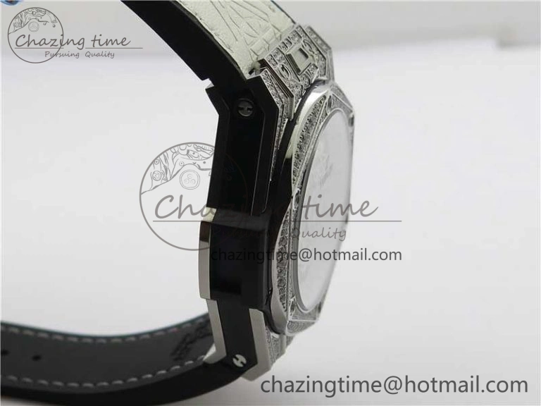 Big Bang Unico Sang Bleu Titanium Diamonds HBF Skeleton Dial on White Gummy Strap HUB1213