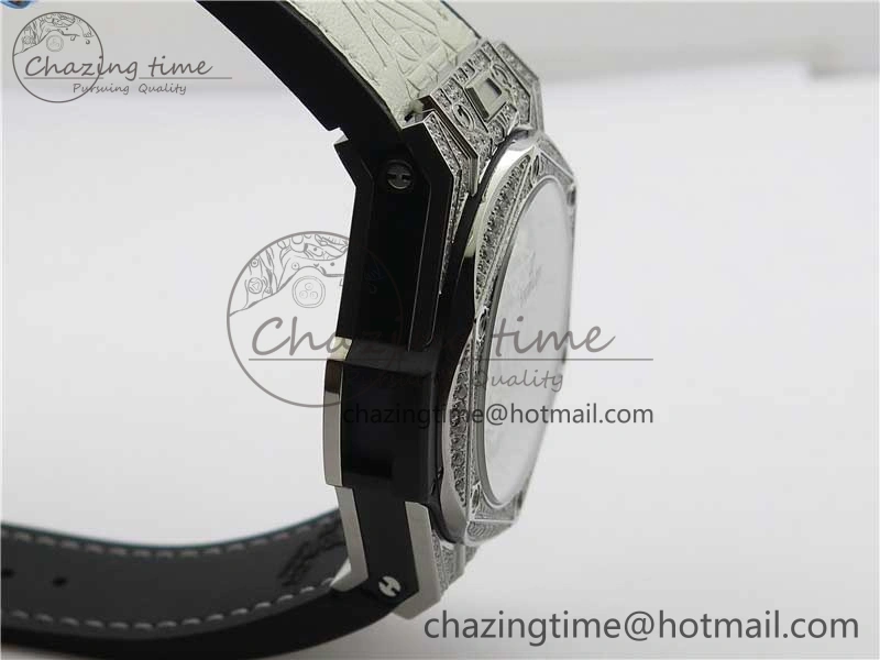 Big Bang Unico Sang Bleu Titanium Diamonds HBF Skeleton Dial on White Gummy Strap HUB1213