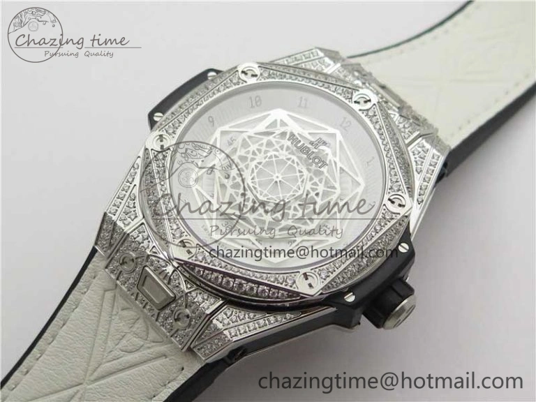 Big Bang Unico Sang Bleu Titanium Diamonds HBF Skeleton Dial on White Gummy Strap HUB1213