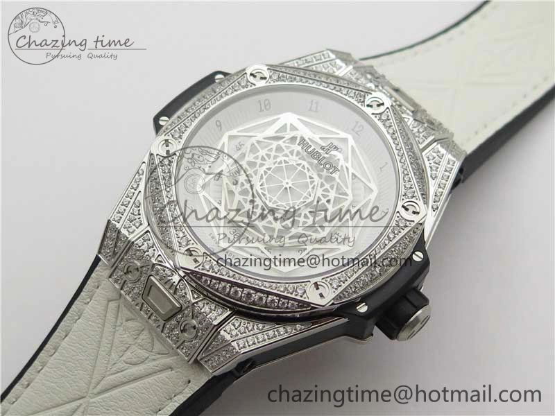 Big Bang Unico Sang Bleu Titanium Diamonds HBF Skeleton Dial on White Gummy Strap HUB1213