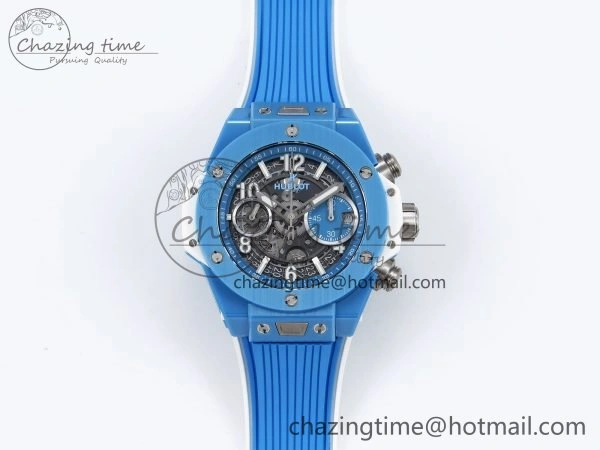Big Bang Unico Sky Blue Ceramic BBF 1:1 Best Edition Skeleton Dial on Blue White Rubber Strap A1280