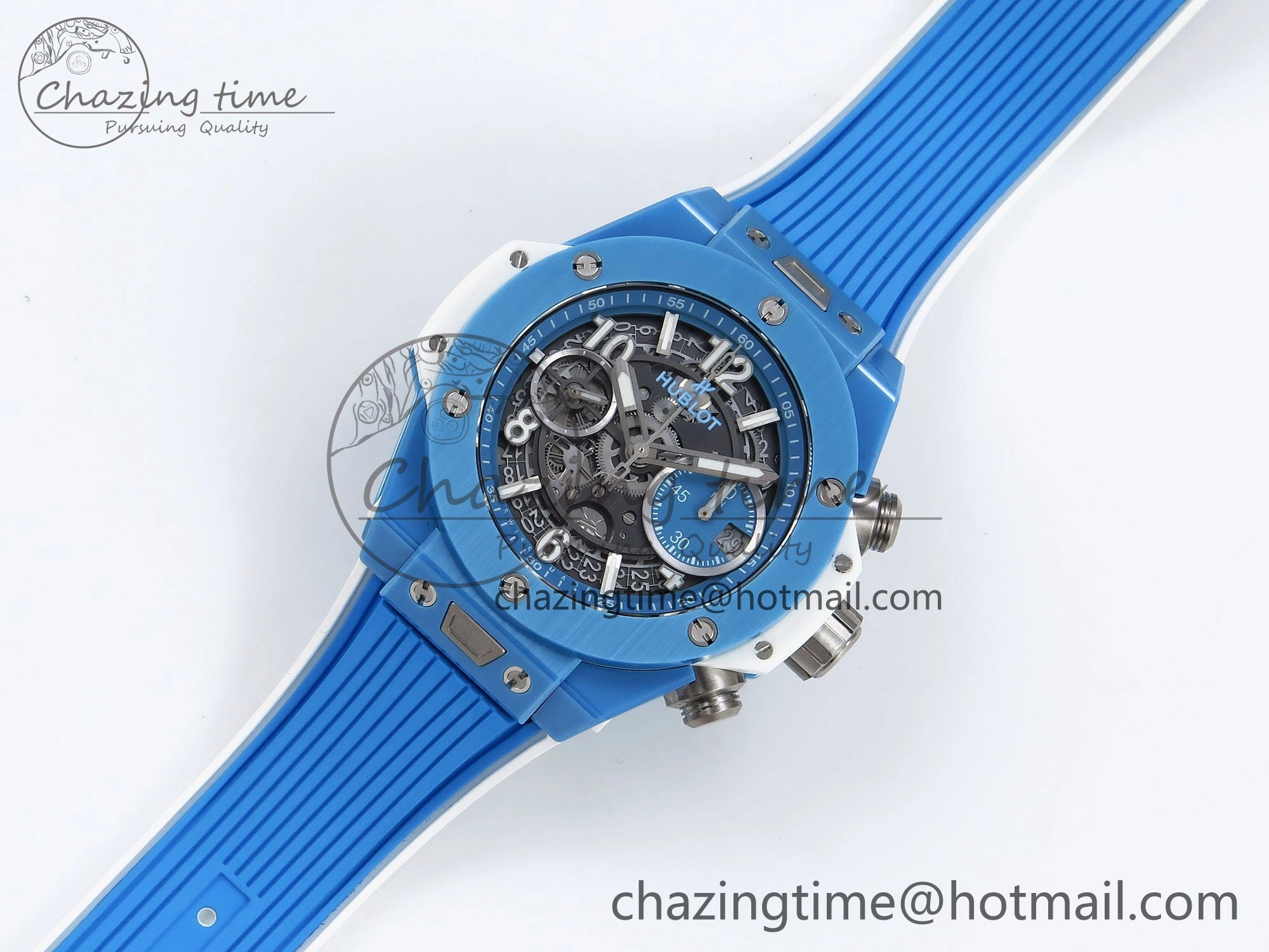 Big Bang Unico Sky Blue Ceramic BBF 1:1 Best Edition Skeleton Dial on Blue White Rubber Strap A1280