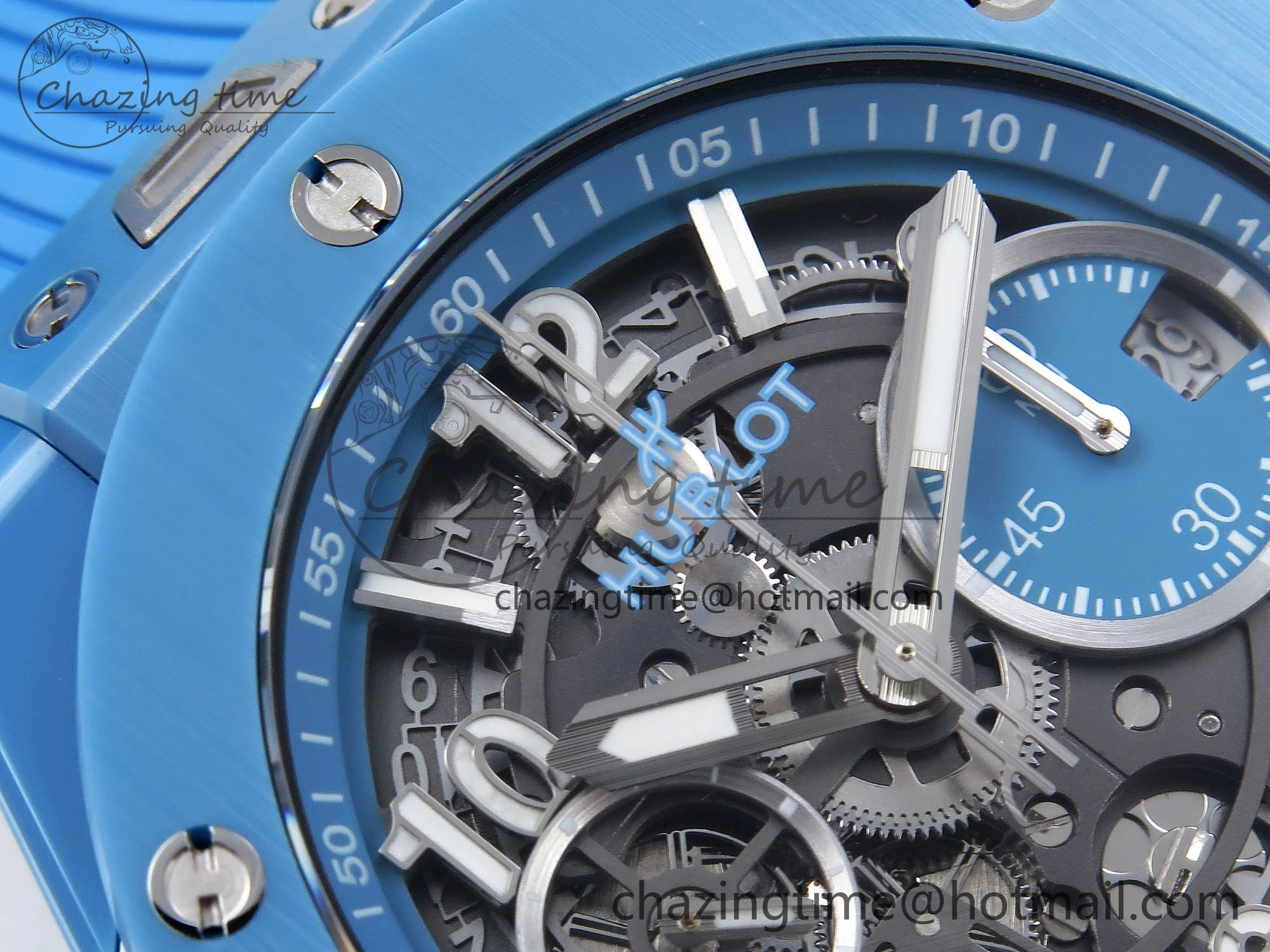 Big Bang Unico Sky Blue Ceramic BBF 1:1 Best Edition Skeleton Dial on Blue White Rubber Strap A1280
