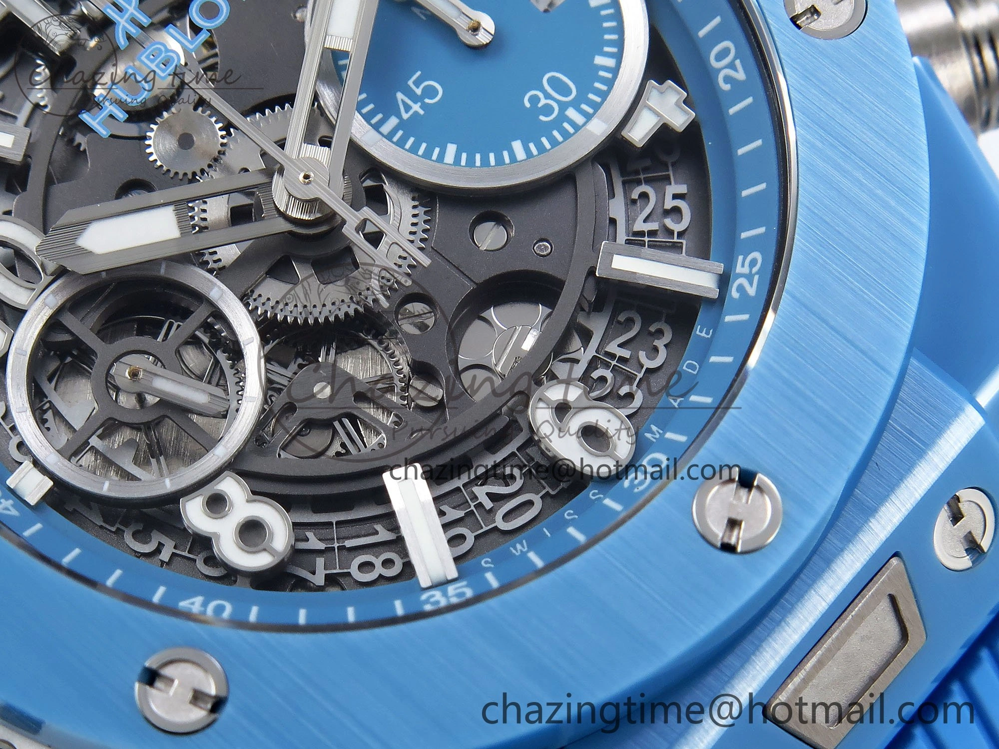 Big Bang Unico Sky Blue Ceramic BBF 1:1 Best Edition Skeleton Dial on Blue White Rubber Strap A1280