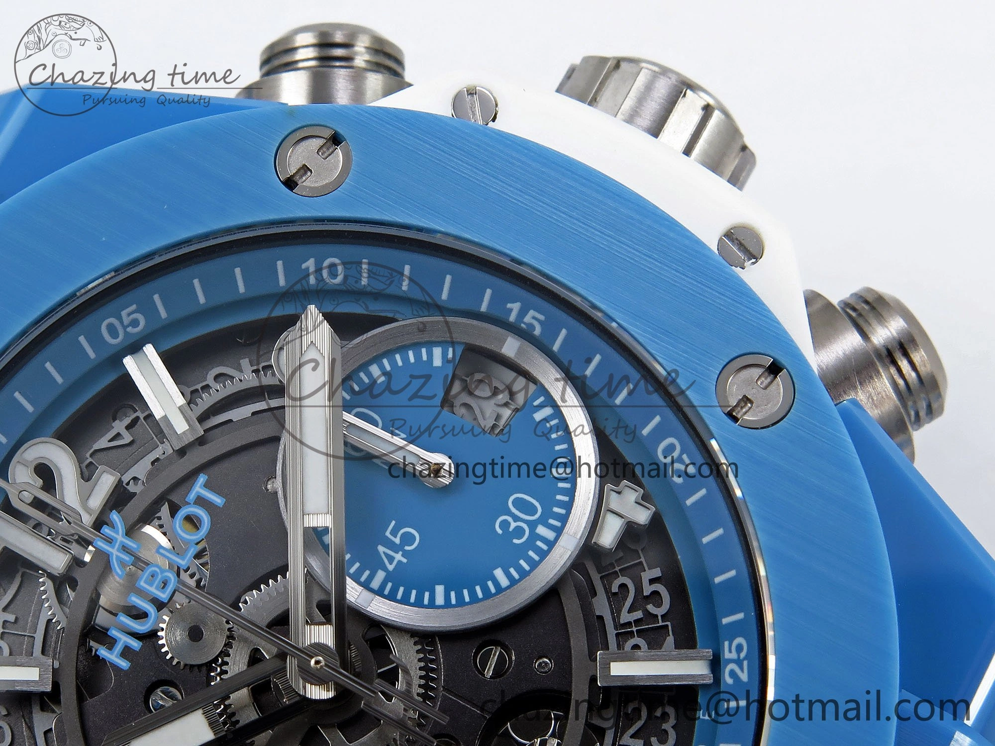 Big Bang Unico Sky Blue Ceramic BBF 1:1 Best Edition Skeleton Dial on Blue White Rubber Strap A1280