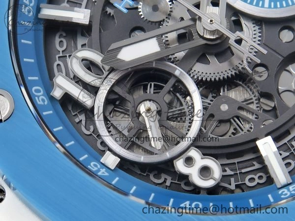 Big Bang Unico Sky Blue Ceramic BBF 1:1 Best Edition Skeleton Dial on Blue White Rubber Strap A1280