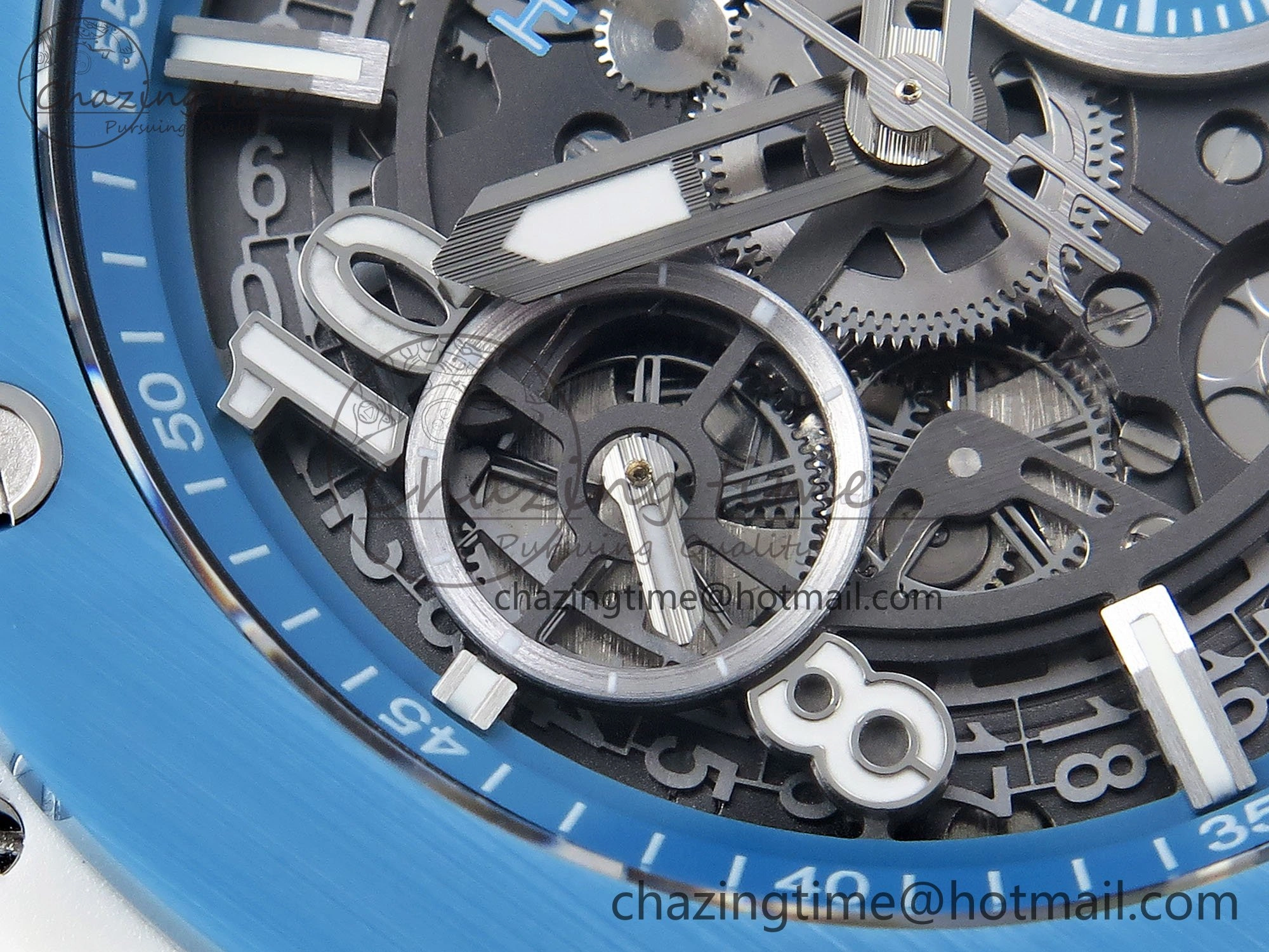Big Bang Unico Sky Blue Ceramic BBF 1:1 Best Edition Skeleton Dial on Blue White Rubber Strap A1280