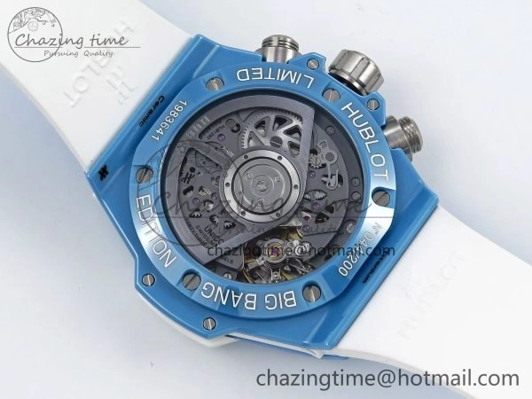 Big Bang Unico Sky Blue Ceramic BBF 1:1 Best Edition Skeleton Dial on Blue White Rubber Strap A1280