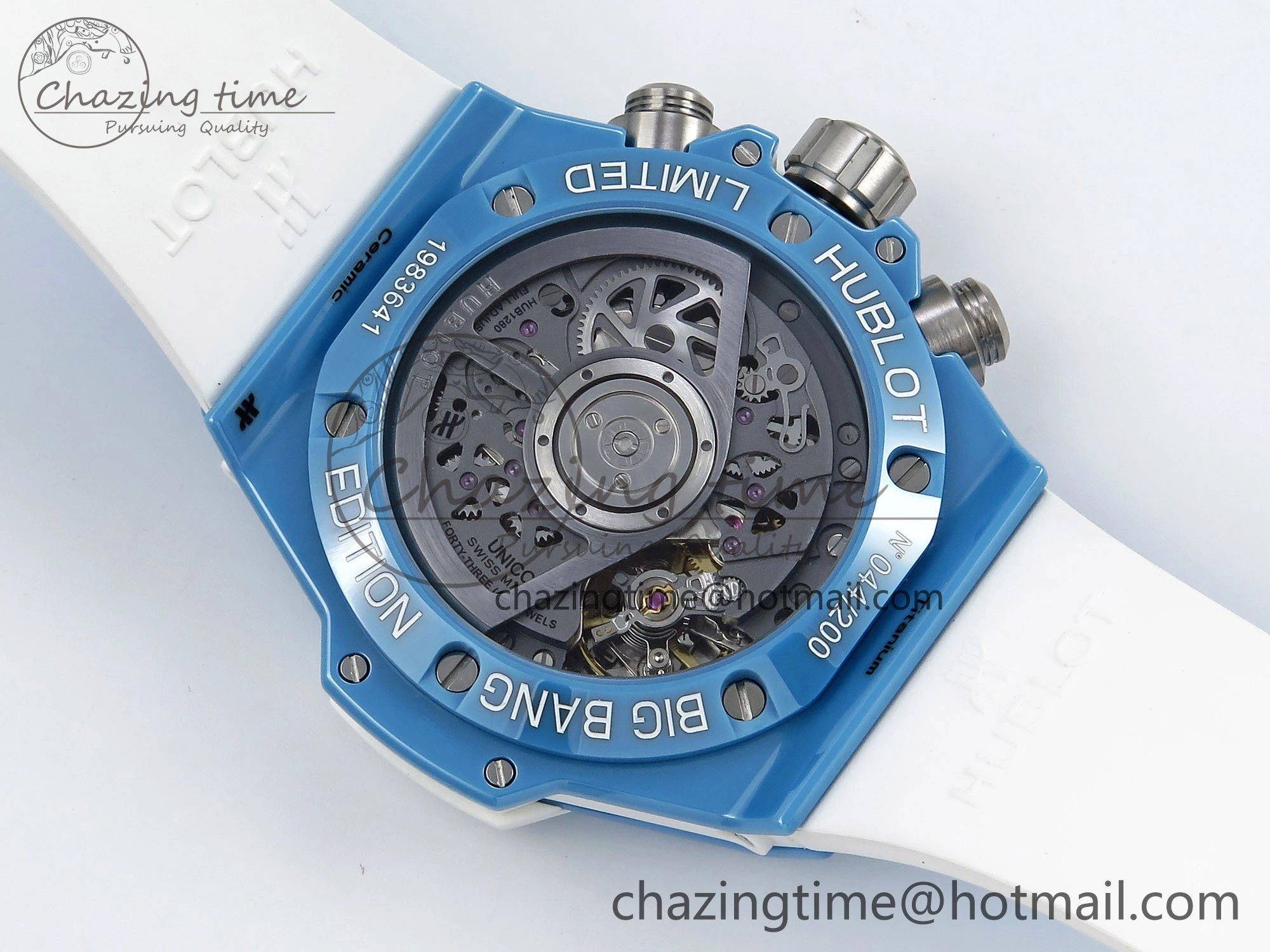 Big Bang Unico Sky Blue Ceramic BBF 1:1 Best Edition Skeleton Dial on Blue White Rubber Strap A1280