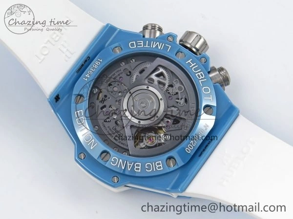Big Bang Unico Sky Blue Ceramic BBF 1:1 Best Edition Skeleton Dial on Blue White Rubber Strap A1280