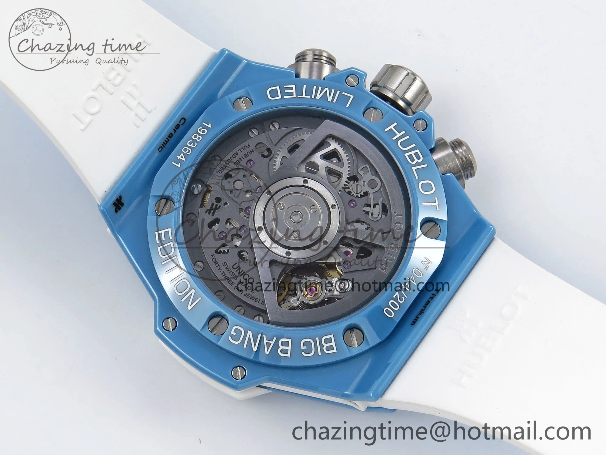 Big Bang Unico Sky Blue Ceramic BBF 1:1 Best Edition Skeleton Dial on Blue White Rubber Strap A1280