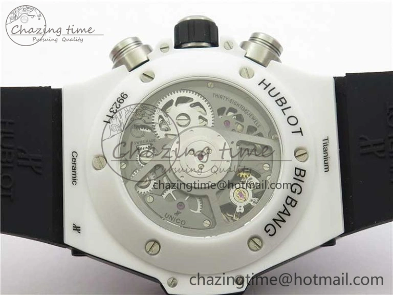 Big Bang Unico White Ceramic HBF 1:1 Best Edition Black Skeleton Dial Rainbow Bezel on Whtie Rubber Strap A1242