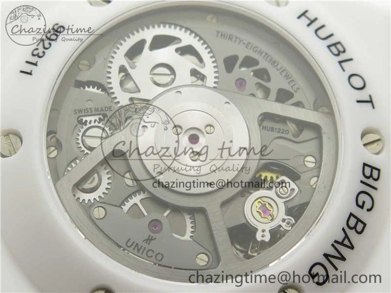 Big Bang Unico White Ceramic HBF 1:1 Best Edition Black Skeleton Dial Rainbow Bezel on Whtie Rubber Strap A1242