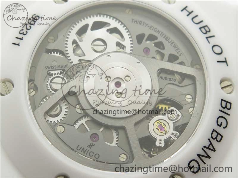 Big Bang Unico White Ceramic HBF 1:1 Best Edition Black Skeleton Dial Rainbow Bezel on Whtie Rubber Strap A1242