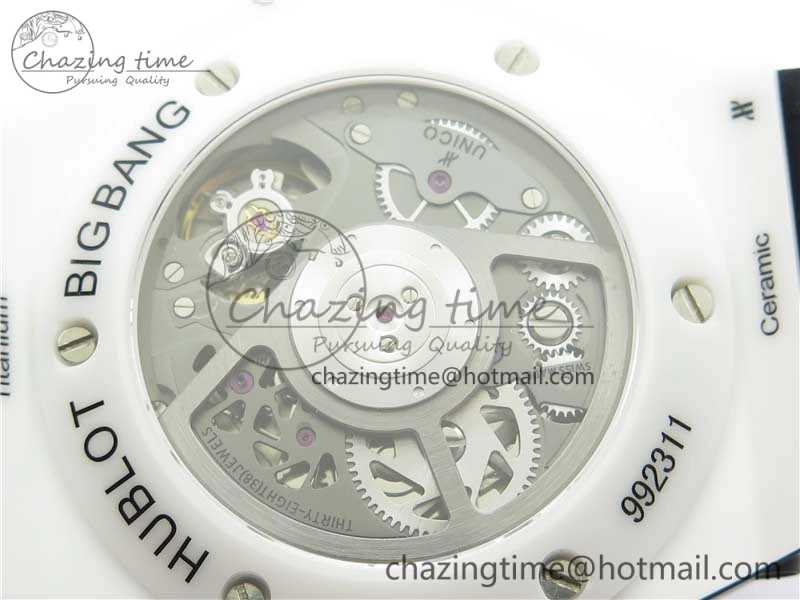 Big Bang Unico White Ceramic HBF 1:1 Best Edition Black Skeleton Dial Rainbow Bezel on Whtie Rubber Strap A1242