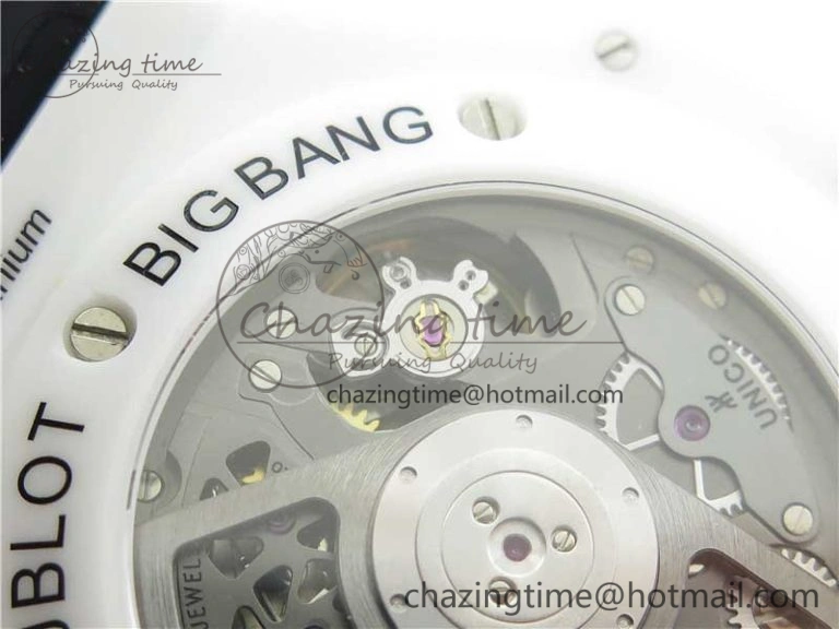 Big Bang Unico White Ceramic HBF 1:1 Best Edition Black Skeleton Dial Rainbow Bezel on Whtie Rubber Strap A1242