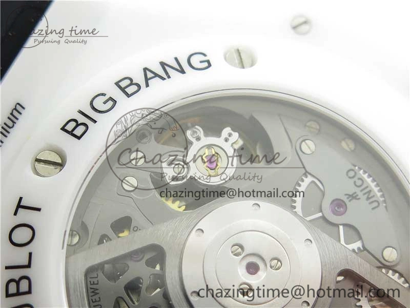 Big Bang Unico White Ceramic HBF 1:1 Best Edition Black Skeleton Dial Rainbow Bezel on Whtie Rubber Strap A1242