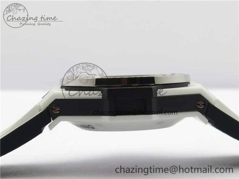 Big Bang Unico White Ceramic HBF 1:1 Best Edition Black Skeleton Dial Rainbow Bezel on Whtie Rubber Strap A1242
