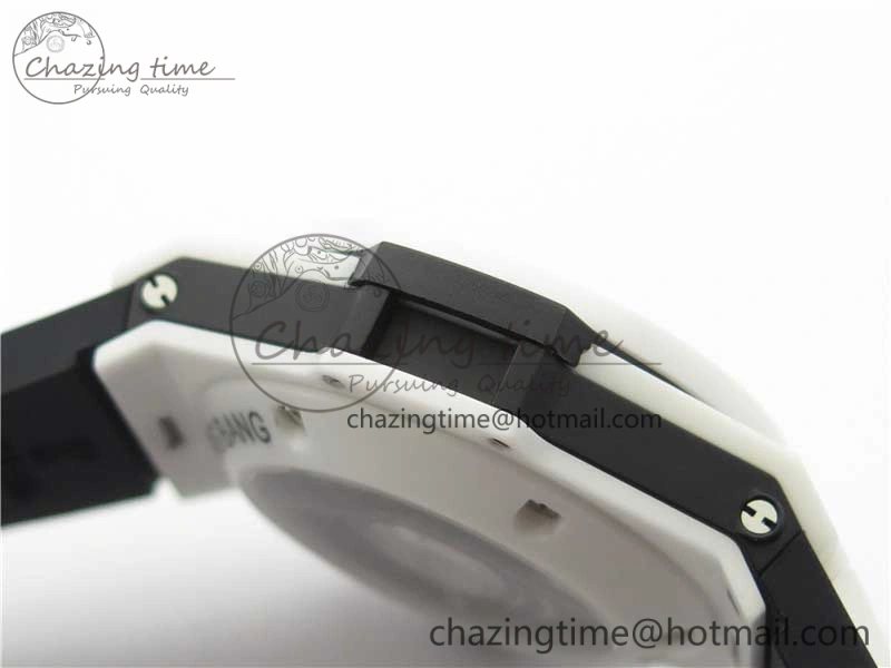 Big Bang Unico White Ceramic HBF 1:1 Best Edition Black Skeleton Dial on Whtie Rubber Strap A1242