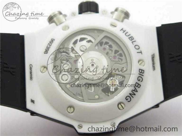 Big Bang Unico White Ceramic HBF 1:1 Best Edition Black Skeleton Dial on Whtie Rubber Strap A1242