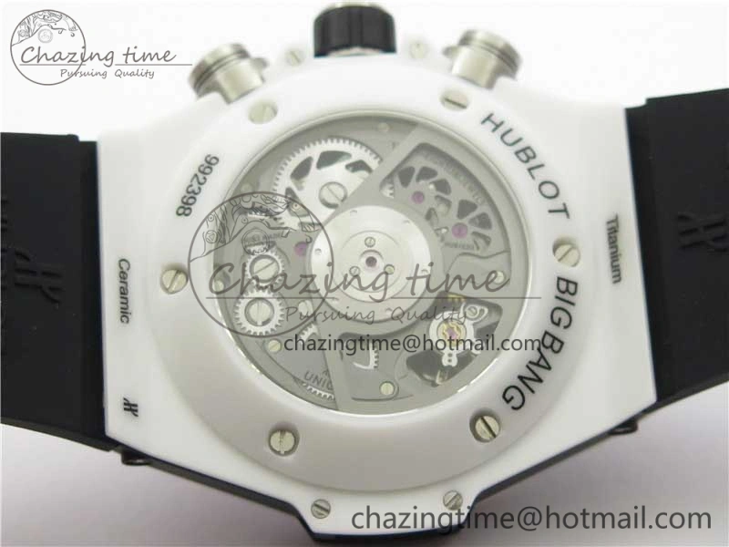 Big Bang Unico White Ceramic HBF 1:1 Best Edition Black Skeleton Dial on Whtie Rubber Strap A1242