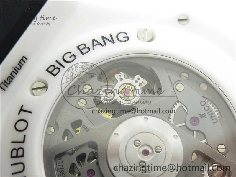 Big Bang Unico White Ceramic HBF 1:1 Best Edition Black Skeleton Dial on Whtie Rubber Strap A1242