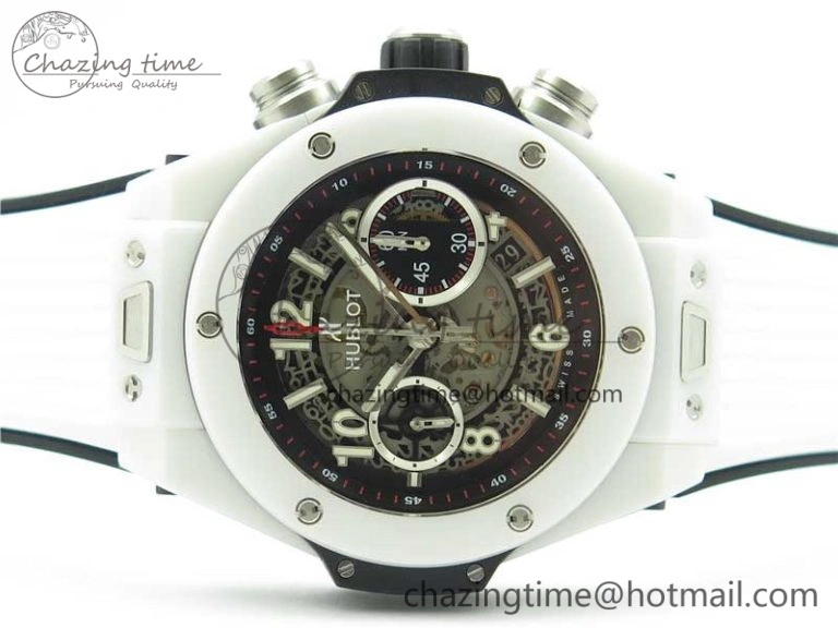 Big Bang Unico White Ceramic HBF 1:1 Best Edition Black Skeleton Dial on Whtie Rubber Strap A1242