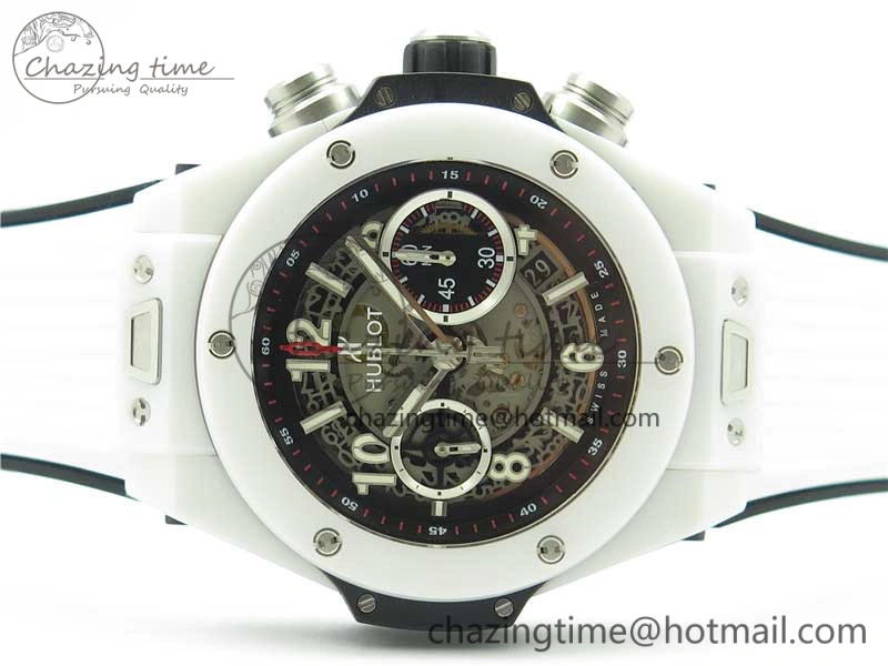 Big Bang Unico White Ceramic HBF 1:1 Best Edition Black Skeleton Dial on Whtie Rubber Strap A1242