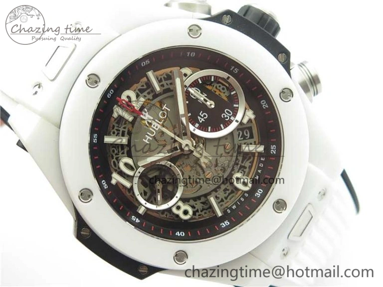 Big Bang Unico White Ceramic HBF 1:1 Best Edition Black Skeleton Dial on Whtie Rubber Strap A1242