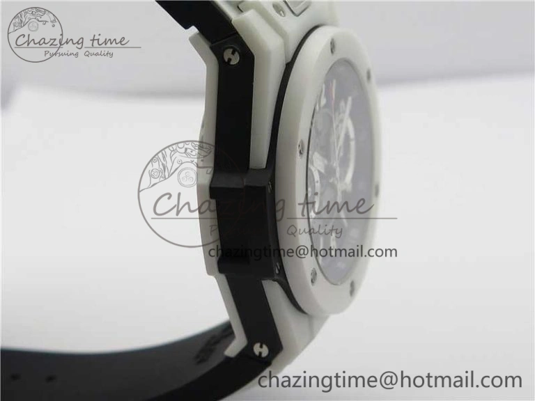 Big Bang Unico White Ceramic HBF 1:1 Best Edition Black Skeleton Dial on Whtie Rubber Strap A1242