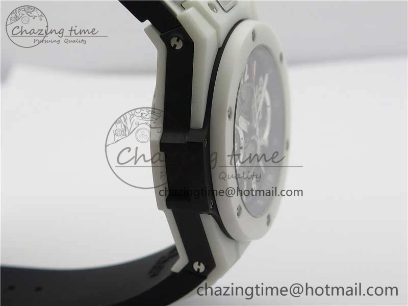 Big Bang Unico White Ceramic HBF 1:1 Best Edition Black Skeleton Dial on Whtie Rubber Strap A1242