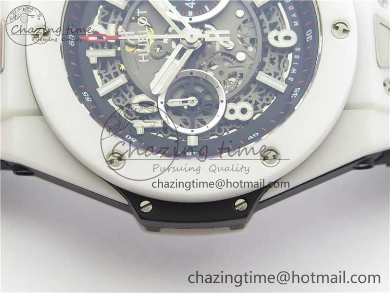 Big Bang Unico White Ceramic HBF 1:1 Best Edition Black Skeleton Dial on Whtie Rubber Strap A1242