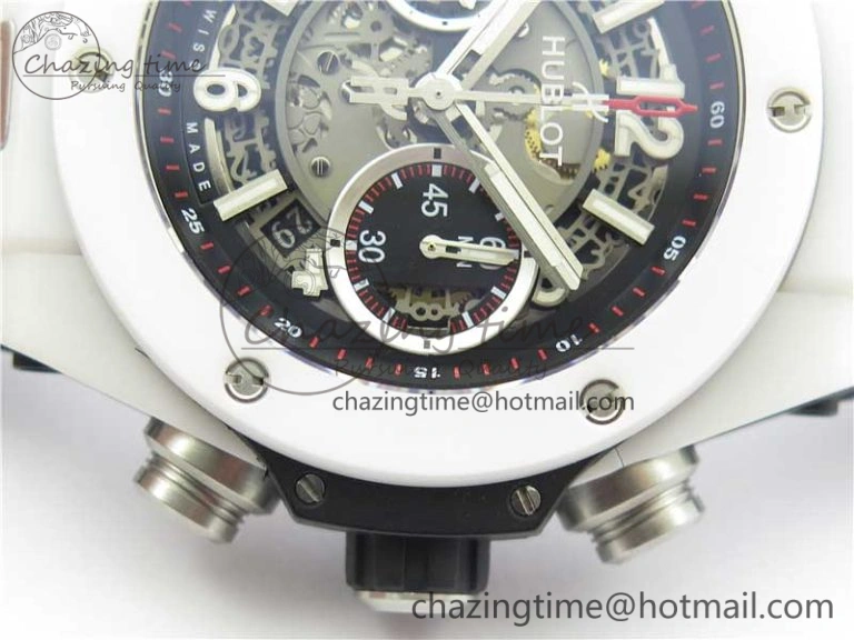 Big Bang Unico White Ceramic HBF 1:1 Best Edition Black Skeleton Dial on Whtie Rubber Strap A1242