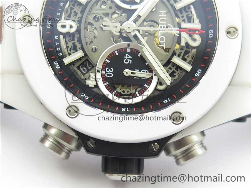Big Bang Unico White Ceramic HBF 1:1 Best Edition Black Skeleton Dial on Whtie Rubber Strap A1242